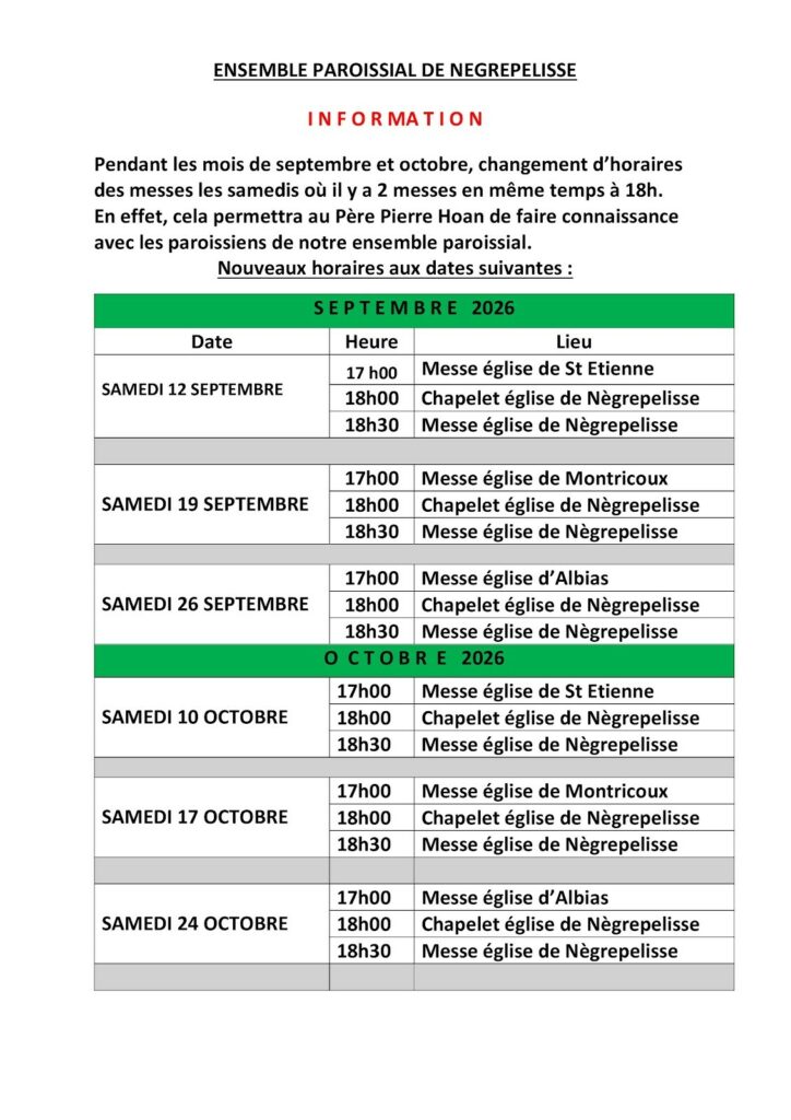 changement horaires 2